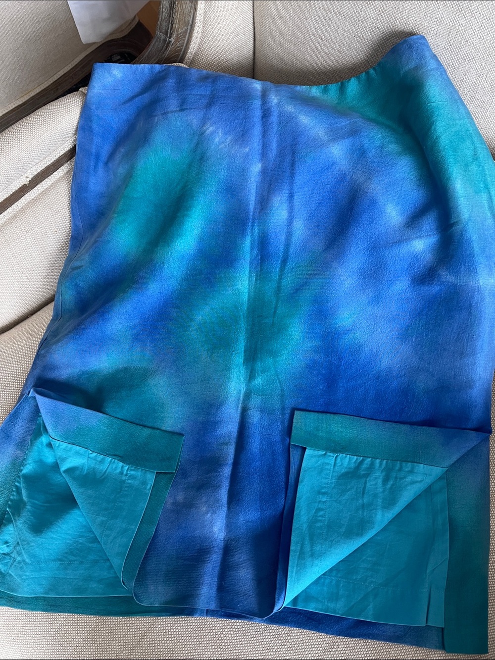 Ralph Lauren Y2K Blue and Teal Tie-Dye Silk lined Skirt - Picture 7 of 8